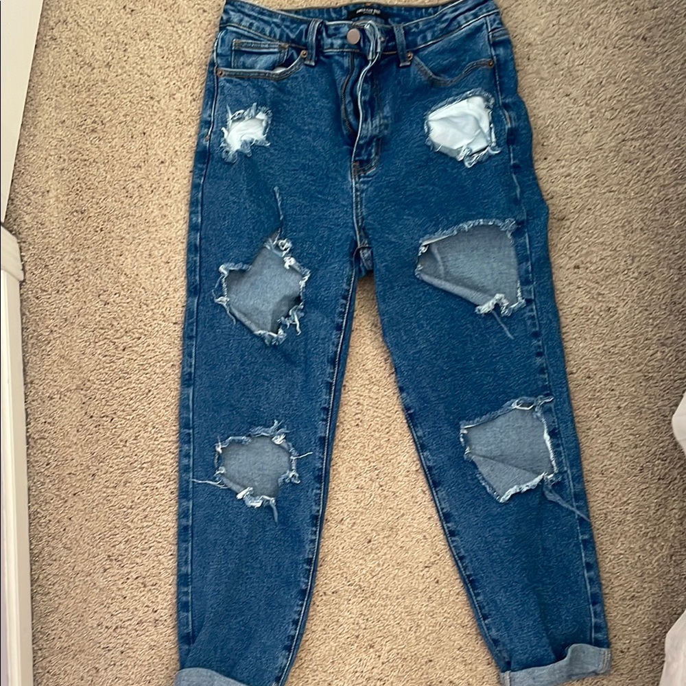 American Bazi Blue Boyfriend Jeans Distressed Style